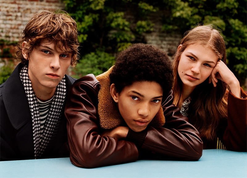 Models Serge Sergeev, Jeranimo van Russel, and Deirdre Firinne front Sandro's fall-winter 2019 campaign.