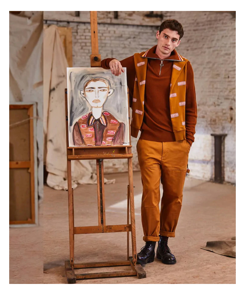 Harrison Griffiths sports a fall look in brown from Scotch & Soda.