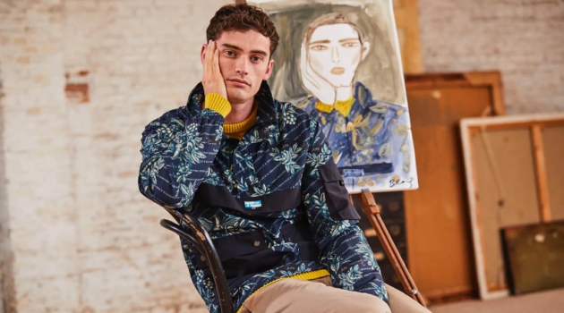 Scotch & Soda Gets Artsy with Blair Breitenstein Wearing Scotch & Soda, Harrison Alexander Griffiths poses with an illustration by Blair Breitenstein.