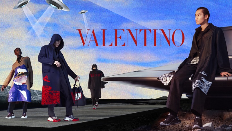 Cheikh Kebe, Keiju Furuya, Azuri Enomoto, and Yuki Kawahara star in Valentino's fall-winter 2019 campaign.