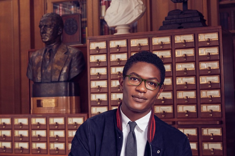 A smart vision, Hamid Onifade sports Warby Parker's Becton glasses in Rosemary Crystal.