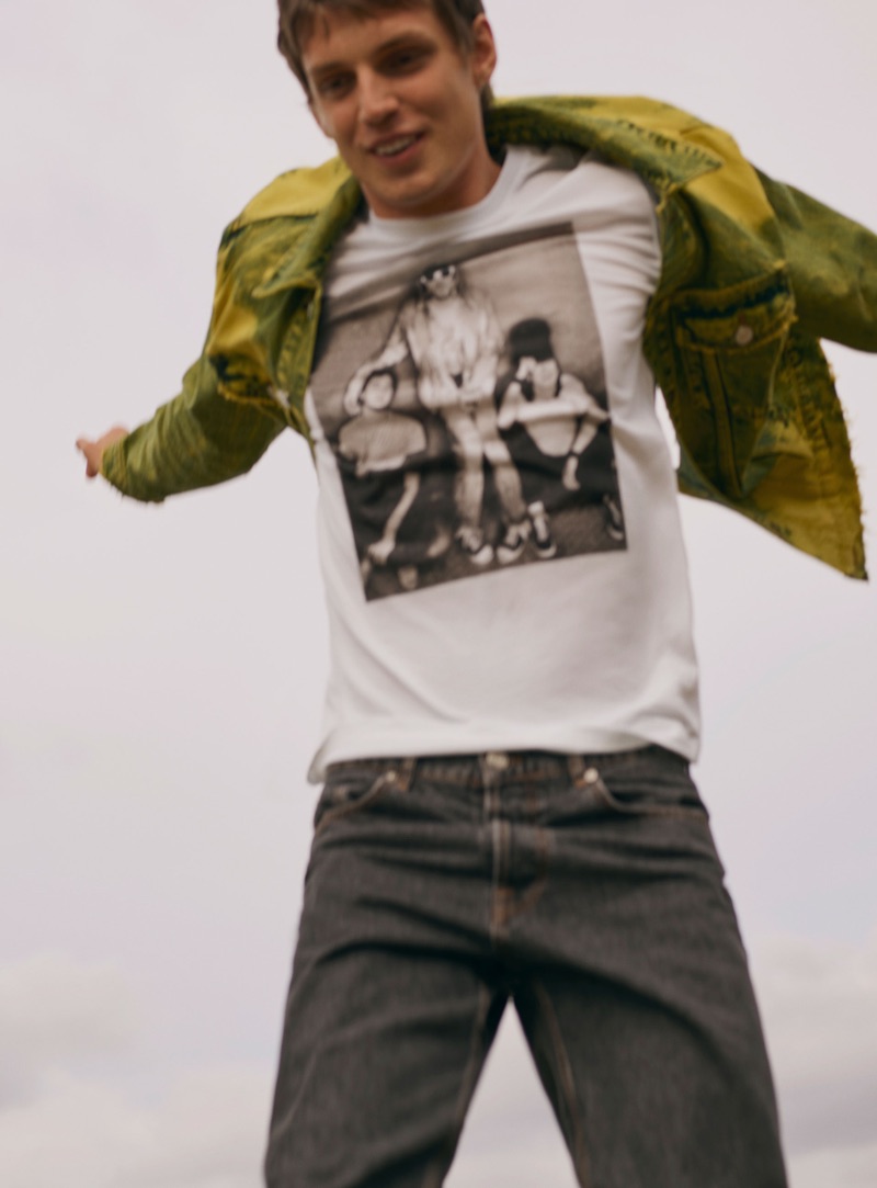Theo Neilson rocks a Nirvana t-shirt with denim from Zara.