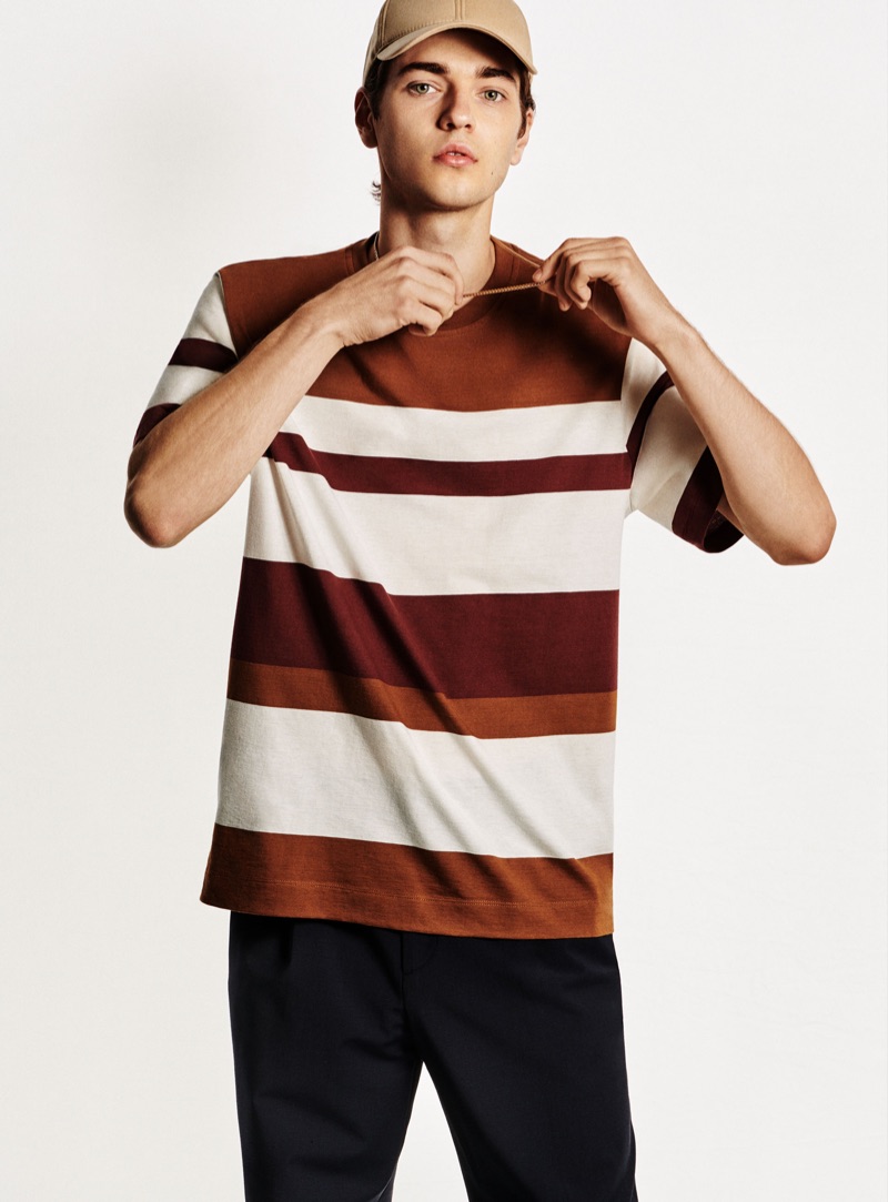 Felix Kravitz rocks a striped t-shirt from Zara.
