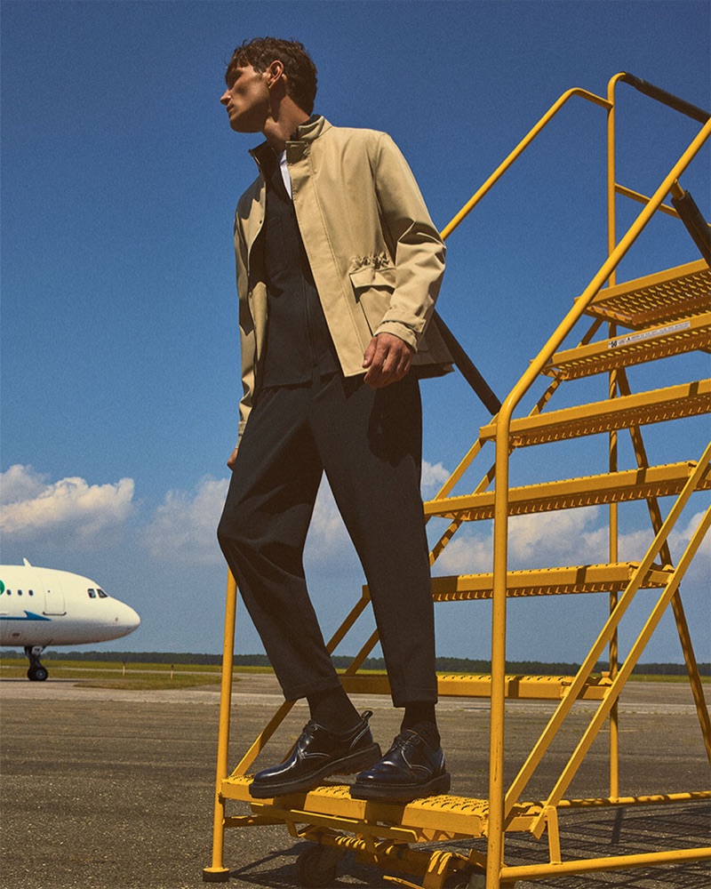 Model Julien Sabaud showcases a look from Zara's Traveler collection.