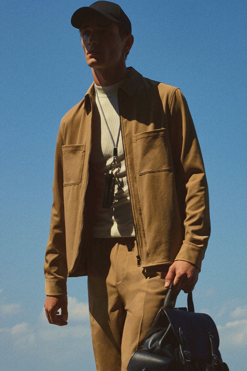 Embracing neutrals, Julien Sabaud wears clothes from Zara's Traveler collection.