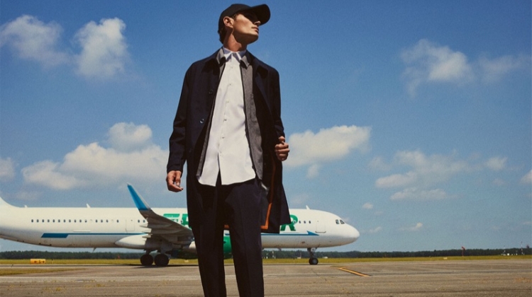 Ready for takeoff, Julien Sabaud sports a look from Zara's sleek Traveler collection.