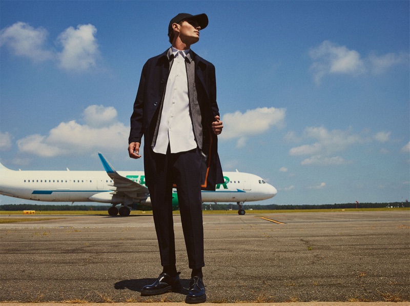 Ready for takeoff, Julien Sabaud sports a look from Zara's sleek Traveler collection.