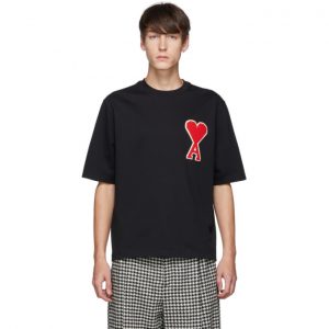 AMI Alexandre Mattiussi Black Ami De Coeur Patch T-Shirt AMI Alexandre Mattiussi Black Ami De Coeur Patch T-Shirt