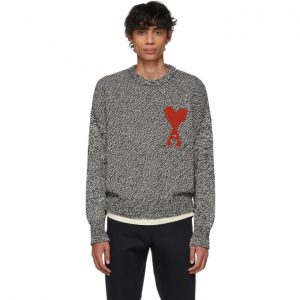 AMI Alexandre Mattiussi Black and White Oversized Ami De Coeur Sweater AMI Alexandre Mattiussi Black and White Oversized Ami De Coeur Sweater