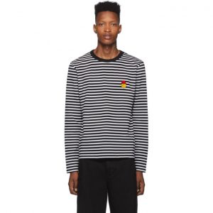 AMI Alexandre Mattiussi Black and White Striped Smiley Edition Long Sleeve T-Shirt AMI Alexandre Mattiussi Black and White Striped Smiley Edition Long Sleeve T-Shirt