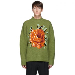 AMI Alexandre Mattiussi Green Flower Pullover Sweater AMI Alexandre Mattiussi Green Flower Pullover Sweater