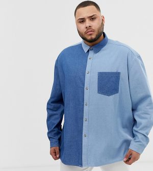 ASOS DESIGN Plus oversized 90's style denim cut & sew shirt - Blue ASOS DESIGN Plus oversized 90's style denim cut & sew shirt - Blue