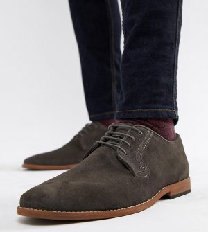ASOS DESIGN Wide Fit lace up shoes in gray suede with natural sole - Gray ASOS DESIGN Wide Fit lace up shoes in gray suede with natural sole - Gray