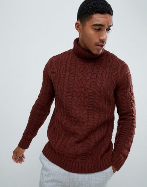 ASOS DESIGN heavyweight cable knit roll neck sweater in brown - Brown ASOS DESIGN heavyweight cable knit roll neck sweater in brown - Brown