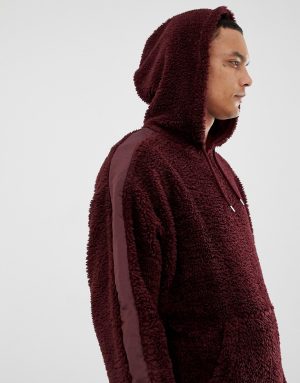 ASOS DESIGN oversized hoodie in burgundy borg with side stripe - Red ASOS DESIGN oversized hoodie in burgundy borg with side stripe - Red