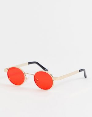 ASOS DESIGN round sunglasses in gold with red lens - Red ASOS DESIGN round sunglasses in gold with red lens - Red