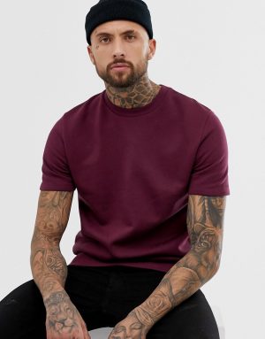 ASOS DESIGN shortsleeve sweatshirt in burgundy - Red ASOS DESIGN shortsleeve sweatshirt in burgundy - Red