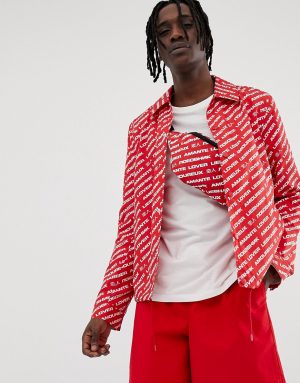 ASOS DESIGN two-piece coach jacket with print in red - Red ASOS DESIGN two-piece coach jacket with print in red - Red