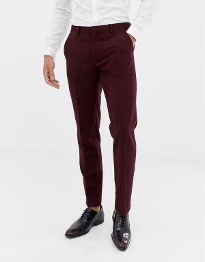 ASOS DESIGN wedding skinny suit pants in burgundy wool mix herringbone - Red ASOS DESIGN wedding skinny suit pants in burgundy wool mix herringbone - Red