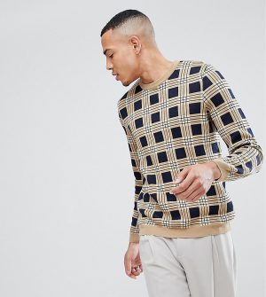 ASOS TALL Check Sweater In Tan - Brown ASOS TALL Check Sweater In Tan - Brown