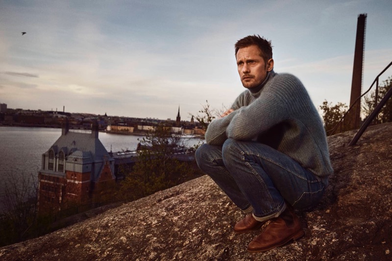 Alexander Skarsgård wears Clarks' Clarkdale Gobi boots for the brand's fall-winter 2019 campaign.