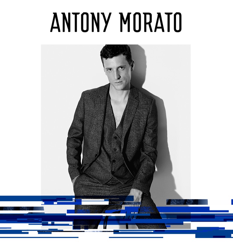 Donning a three-piece suit, George Barnett appears in Antony Morato's fall-winter 2019 campaign.