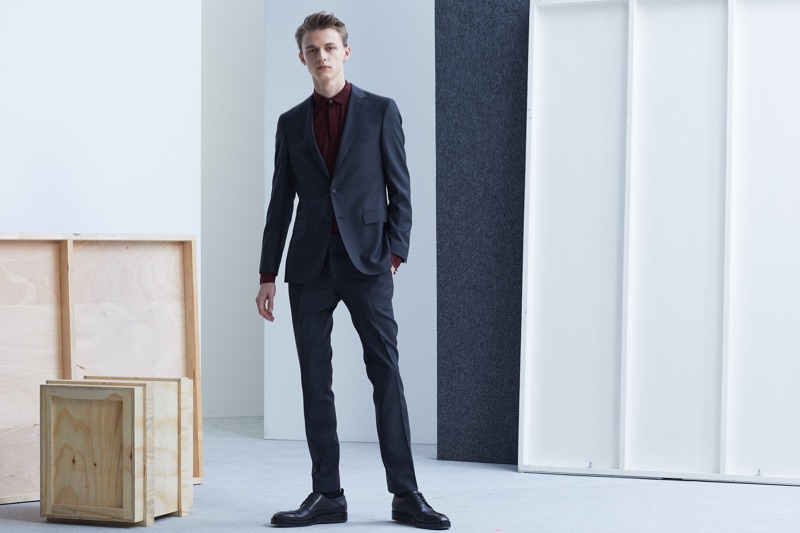 Front and center, model Max Barczak dons a suiting look from BOSS' Traceable Wool men's capsule collection.