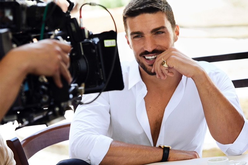 All smiles, Mariano Di Vaio shoots the K by Dolce & Gabbana fragrance campaign.