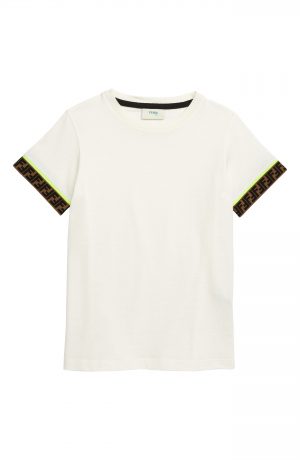 Boy's Fendi Logo Trim T-Shirt, Size 8Y - White Boy's Fendi Logo Trim T-Shirt, Size 8Y - White