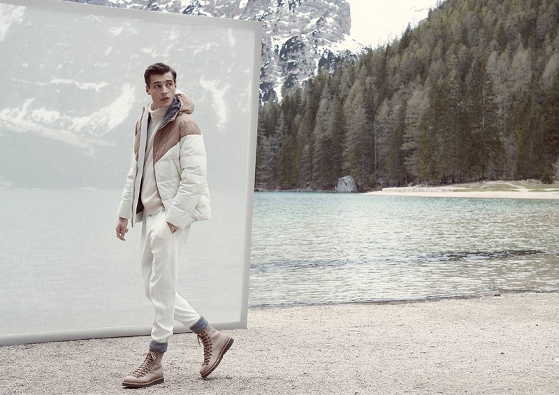 Venturing outdoors, Adrien Sahores dons Brunello Cucinelli.