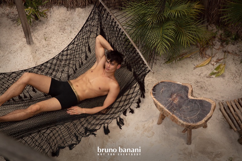 Simonas Pham appears in Bruno Banani's summer 2020 campaign.