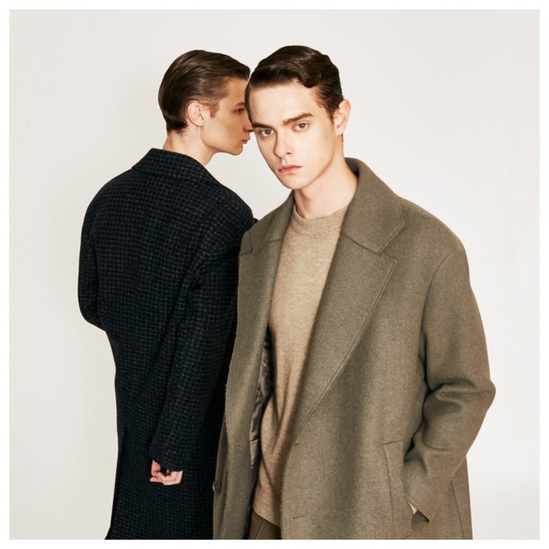 Models Guillaume D. and Damian Gałkowski inspire in sleek outfits for Comodo Korea's fall-winter 2019 campaign.