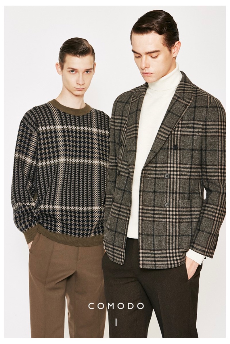 Donning smart style, Guillaume D. and Damian Gałkowski appear in Comodo Korea's fall-winter 2019 campaign.