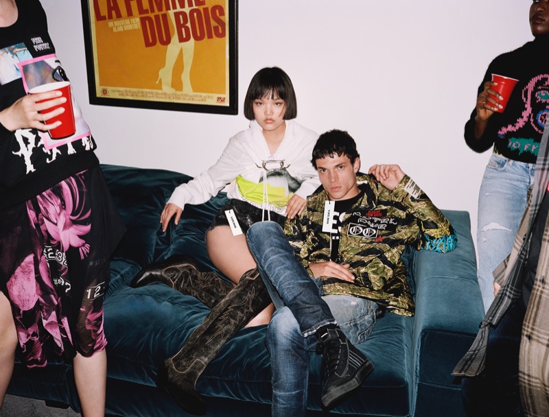 Attending a party, Haowen Pan and Luka Isaac front Diesel's fall-winter 2019 campaign.