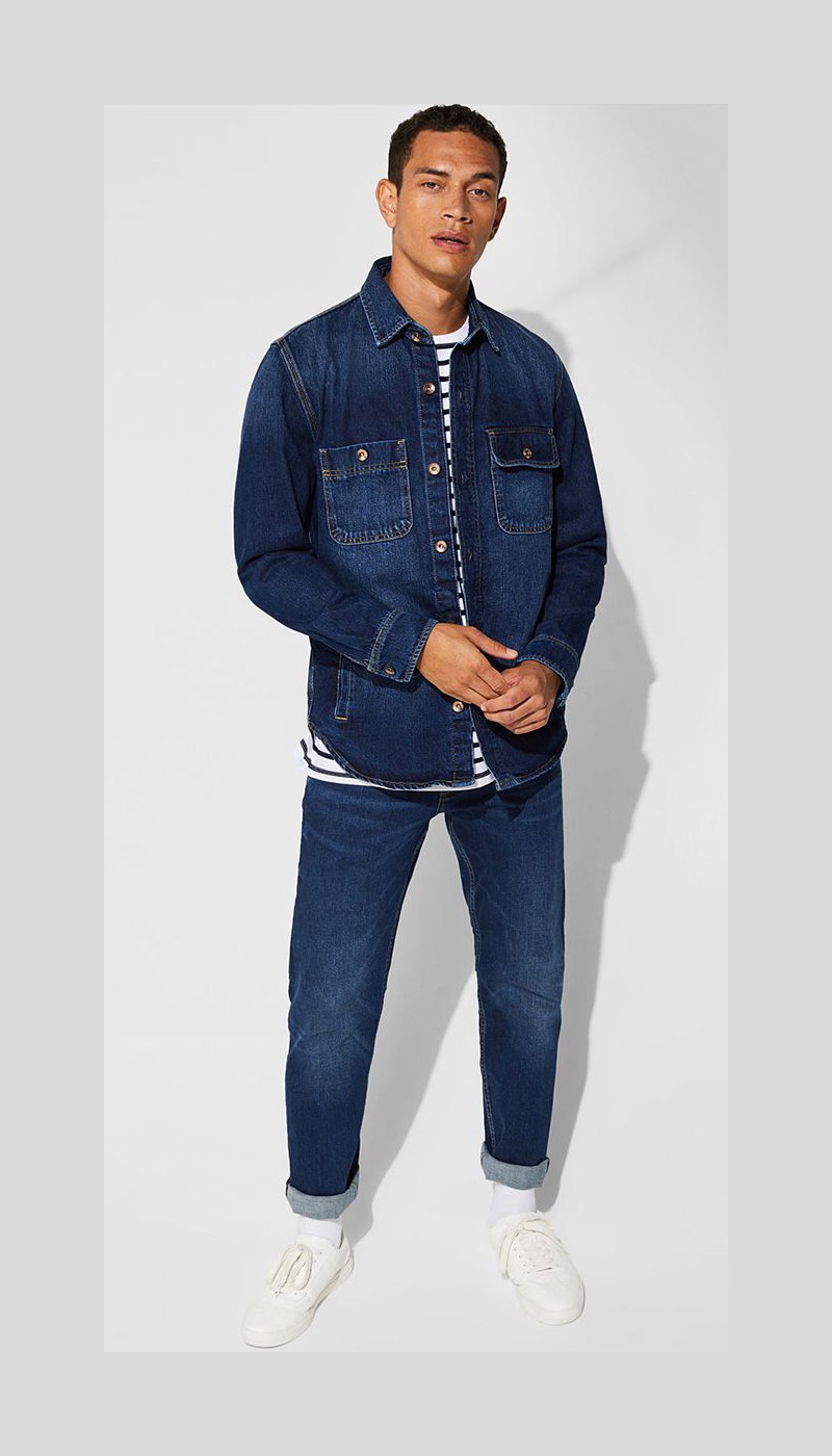 Connecting with Esprit, Raith Clarke wears double denim for the season.