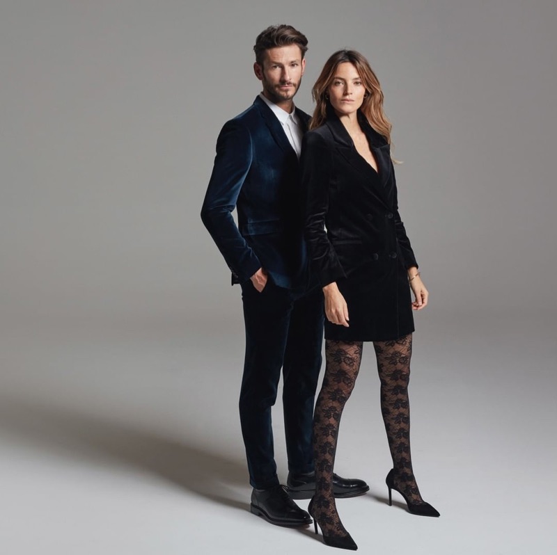 Dressed to impress, models Parker Gregory and Aida Artiles come together for Falke's fall-winter 2019 outing.