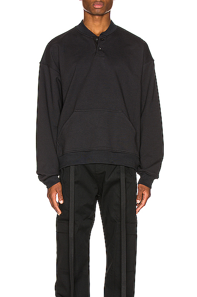 Fear of God Everyday Henley Sweatshirt in Black | The Fashionisto