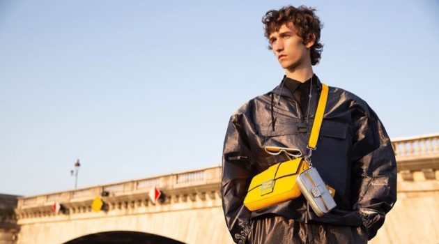 Etienne & Malick Sport Must-Have Bags for Fendi Fall '19 Campaign Etienne de Testa sports Fendi's leather Baguette bag in yellow.