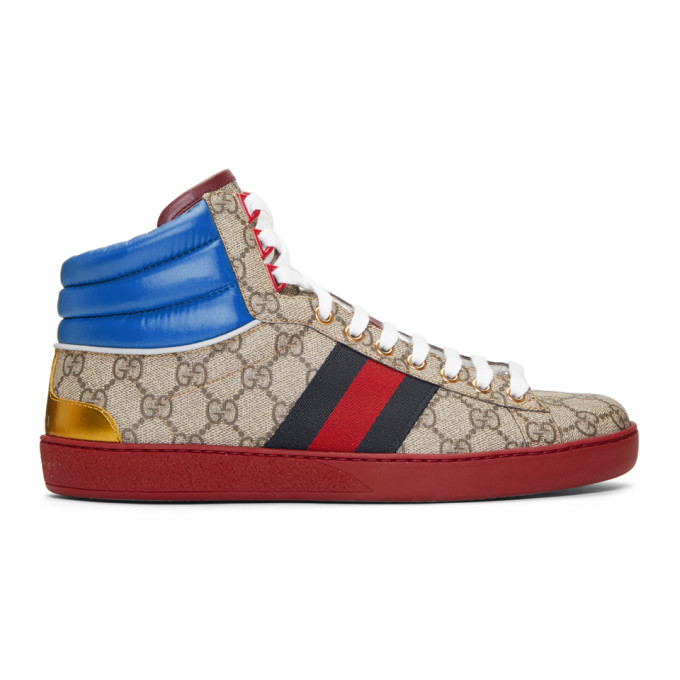 Gucci Beige GG Ace High-Top Sneakers | The Fashionisto