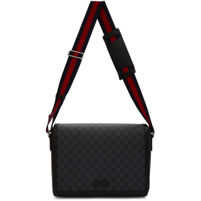 Gucci Black GG Supreme Flap Messenger Bag | The Fashionisto