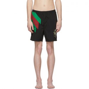 Gucci Black Intarsia Tiger Swim Shorts Gucci Black Intarsia Tiger Swim Shorts