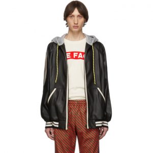 Gucci Black Leather Hood Bomber Jacket Gucci Black Leather Hood Bomber Jacket
