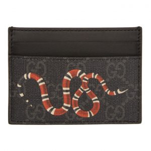 Gucci Black and Grey GG Supreme Kingsnake Card Holder Gucci Black and Grey GG Supreme Kingsnake Card Holder