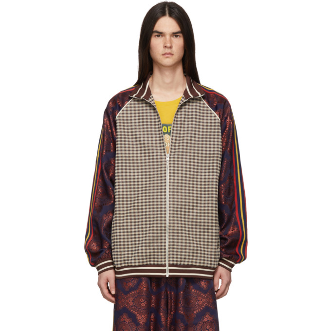 Gucci Brown Plaid Embroidered Track Jacket | The Fashionisto