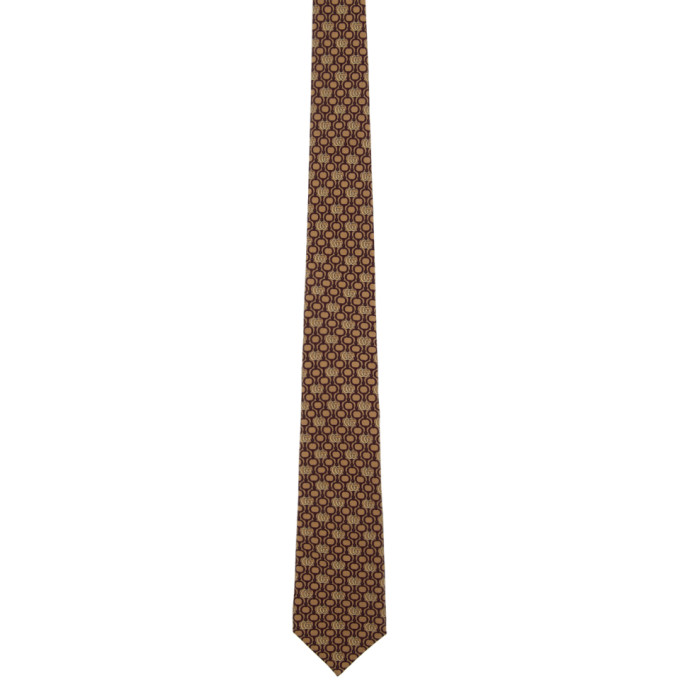 Gucci Brown and Burgundy Silk GG Horsebit Chain Tie The Fashionisto
