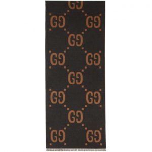 Gucci Grey and Brown Wool GG Scarf Gucci Grey and Brown Wool GG Scarf
