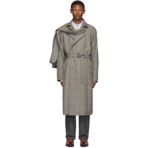 Gucci Grey and Orange Plaid Detachable Scarf Trench Coat Gucci Grey and Orange Plaid Detachable Scarf Trench Coat