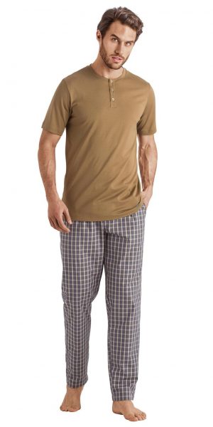 HANRO Night & Day Woven Lounge Pant - Artichoke Check S - 75436 HANRO Night & Day Woven Lounge Pant - Artichoke Check S - 75436