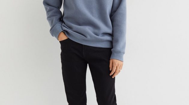 H&M Slim Jeans Men Black Sweatshirt Model