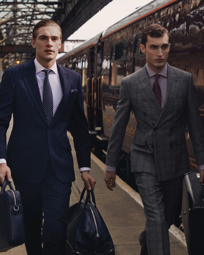 Donning sharp suits, Tommy Marr and Charlie France star in Hackett London's fall-winter 2019 campaign.